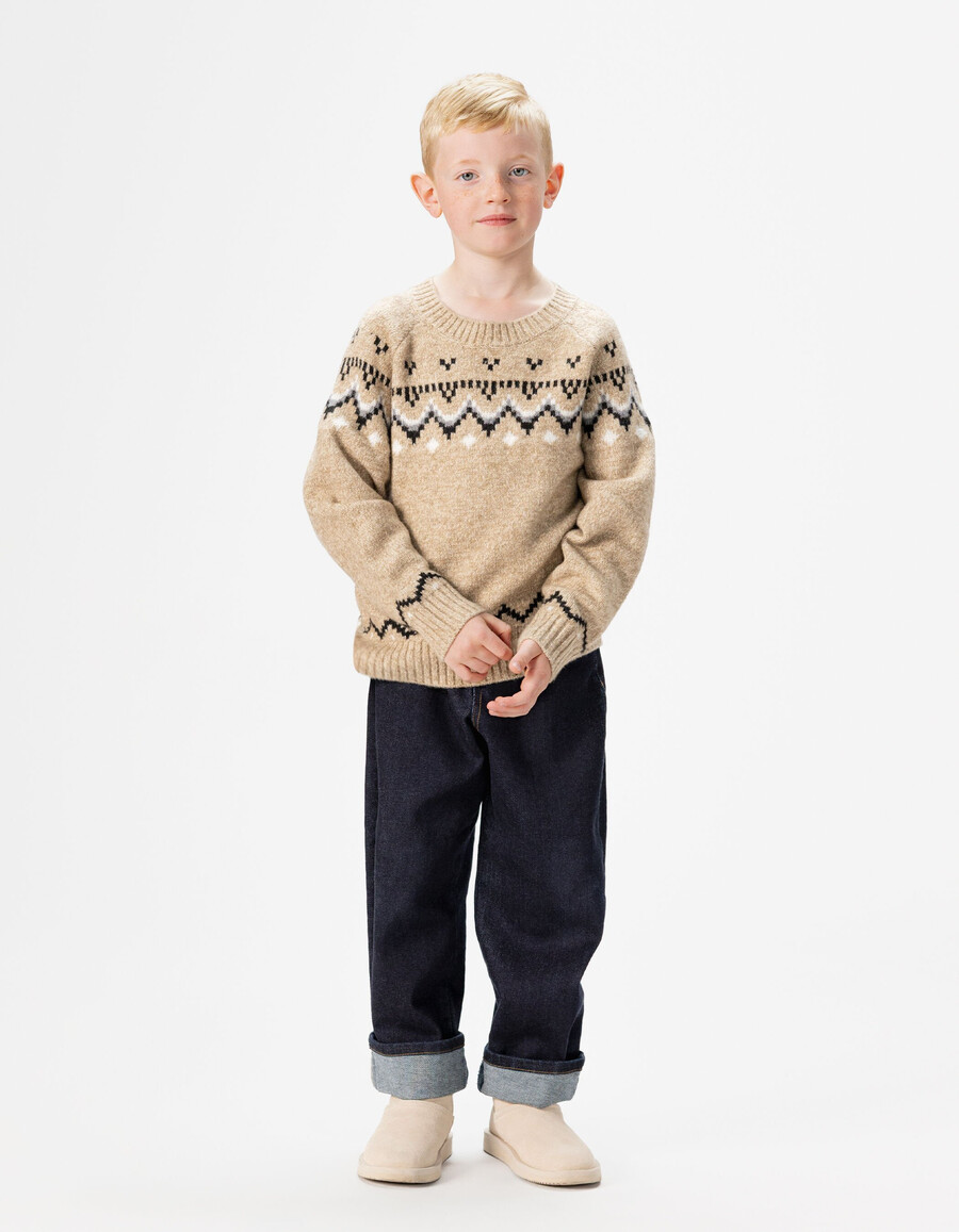 suéter de invierno de punto jacquard beige para niño