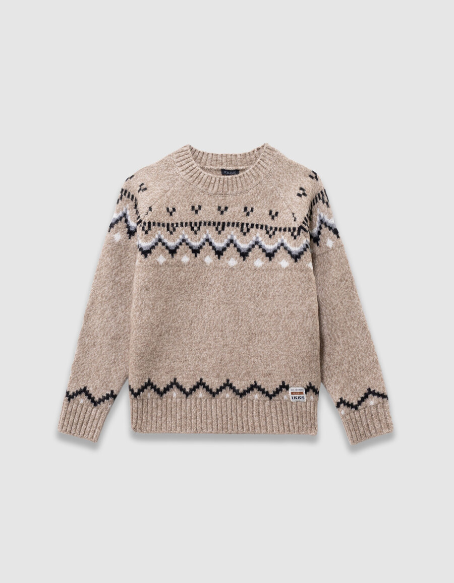 suéter de invierno de punto jacquard beige para niño