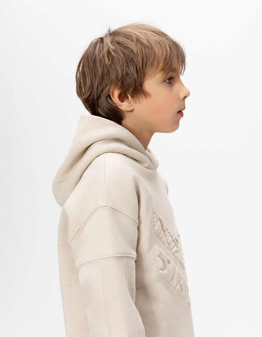 sudadera beige maxi con estampado de espiga para niño