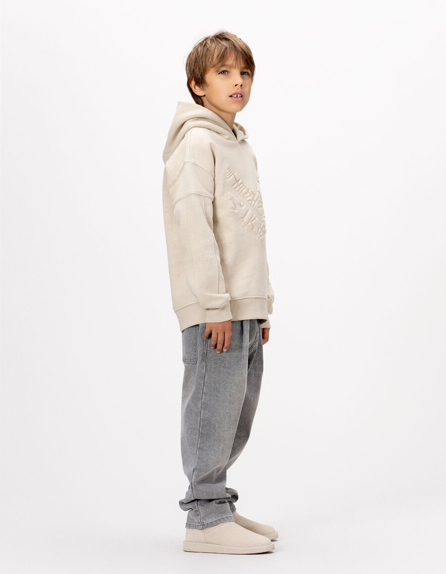 sudadera beige maxi con estampado de espiga para niño