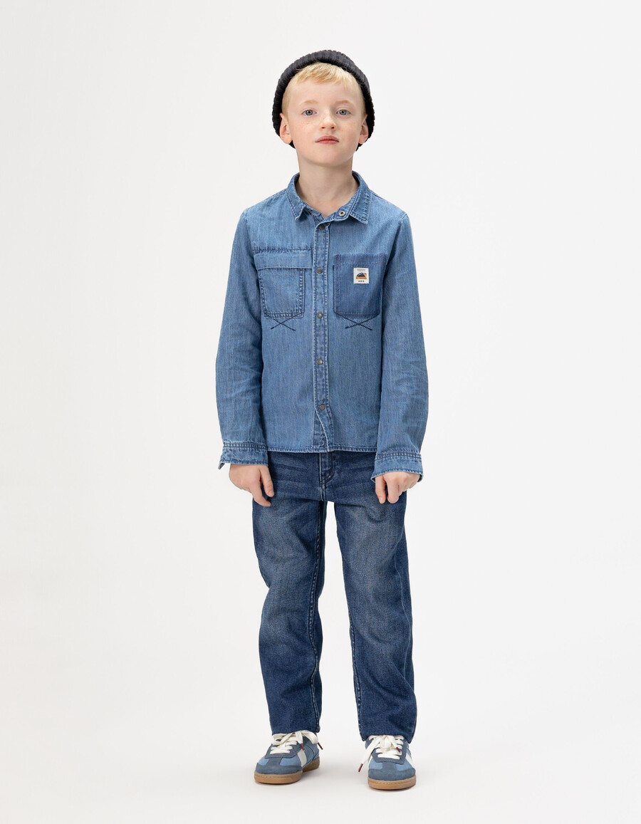 camisa vaquera azul para niño con capucha desmontable