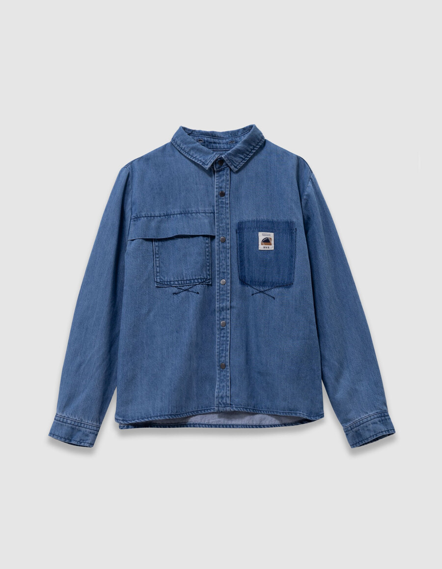 camisa vaquera azul para niño con capucha desmontable