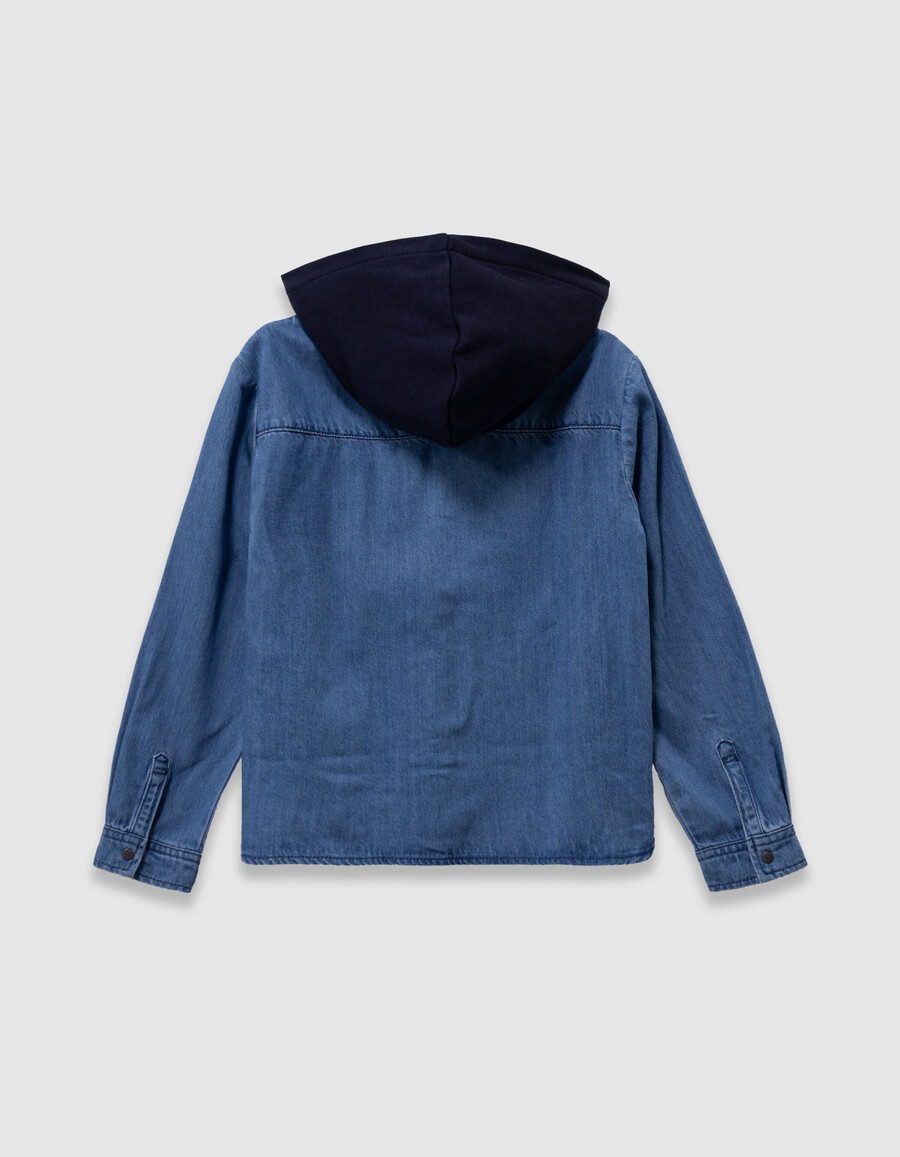 camisa vaquera azul para niño con capucha desmontable