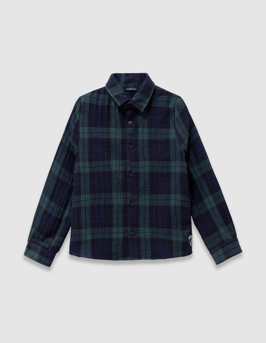 camisa de manga larga a cuadros verdes para niño