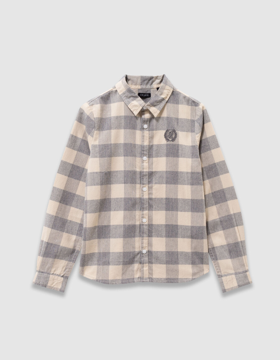 camisa de terciopelo a cuadros azul grisáceo para niño