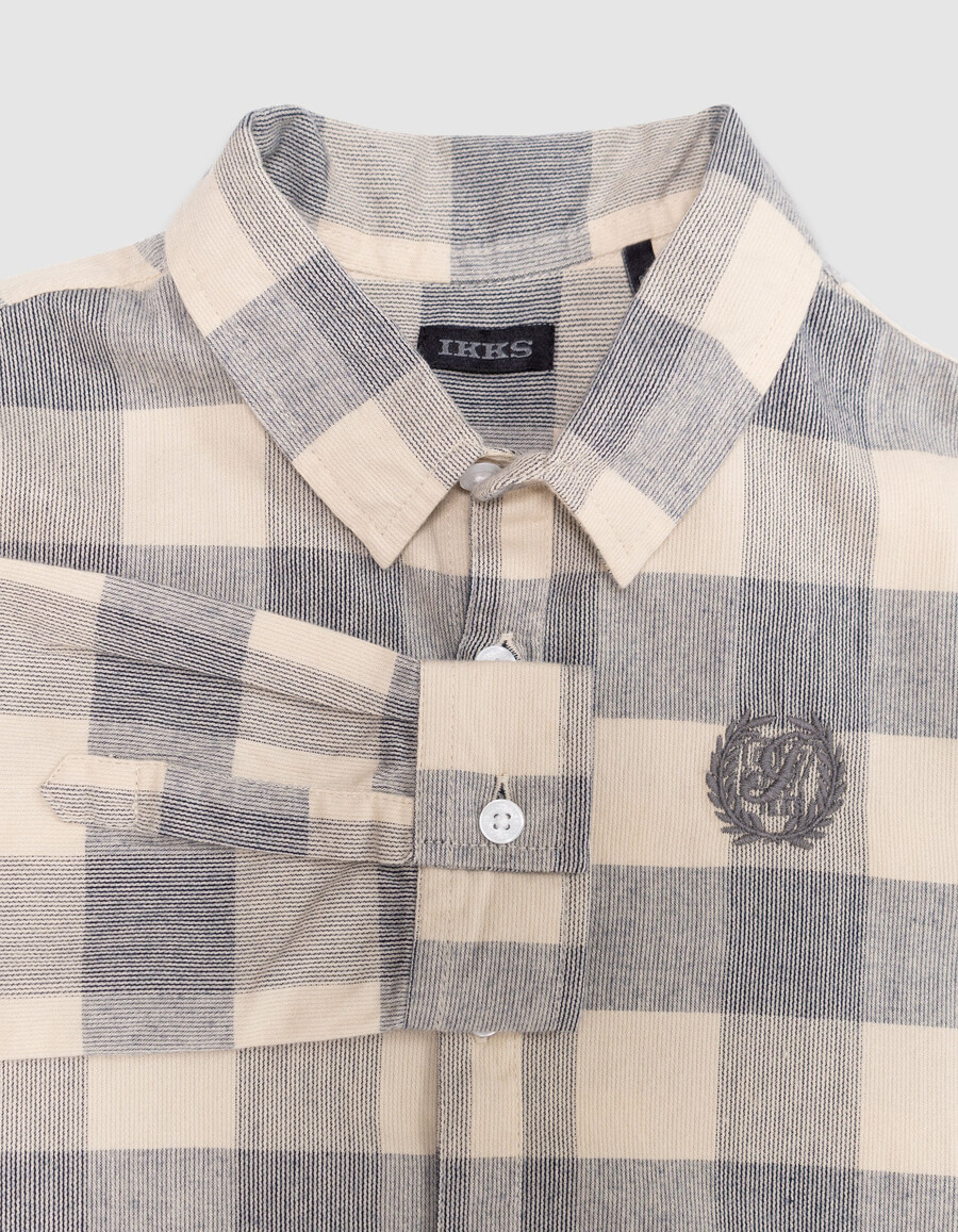 camisa de terciopelo a cuadros azul grisáceo para niño