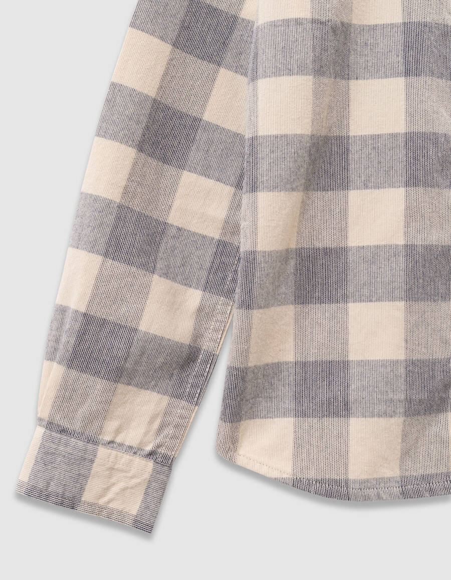 camisa de terciopelo a cuadros azul grisáceo para niño