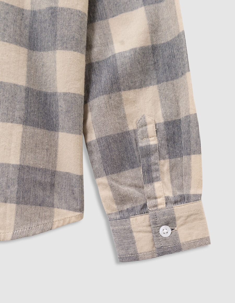 camisa de terciopelo a cuadros azul grisáceo para niño