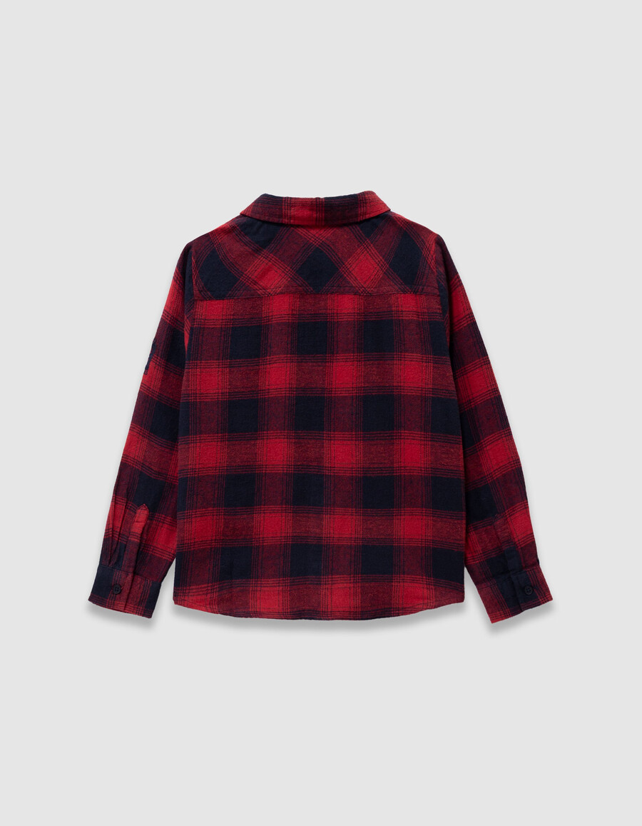 camisa de cuadros azul marino y rojo para niño con capucha desmontable