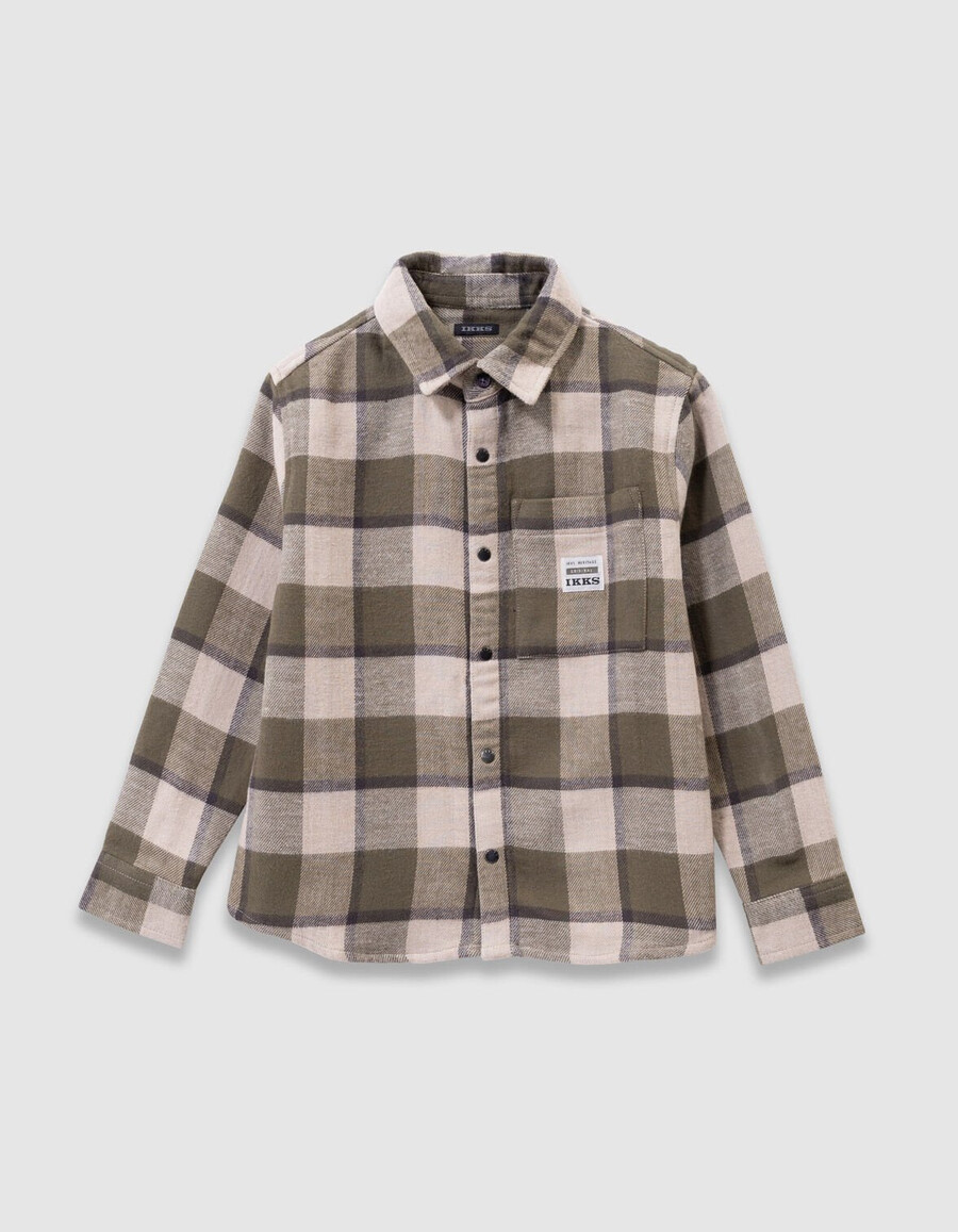 camisa de cuadros caqui y beige para niño
