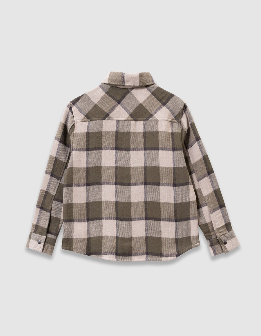camisa de cuadros caqui y beige para niño