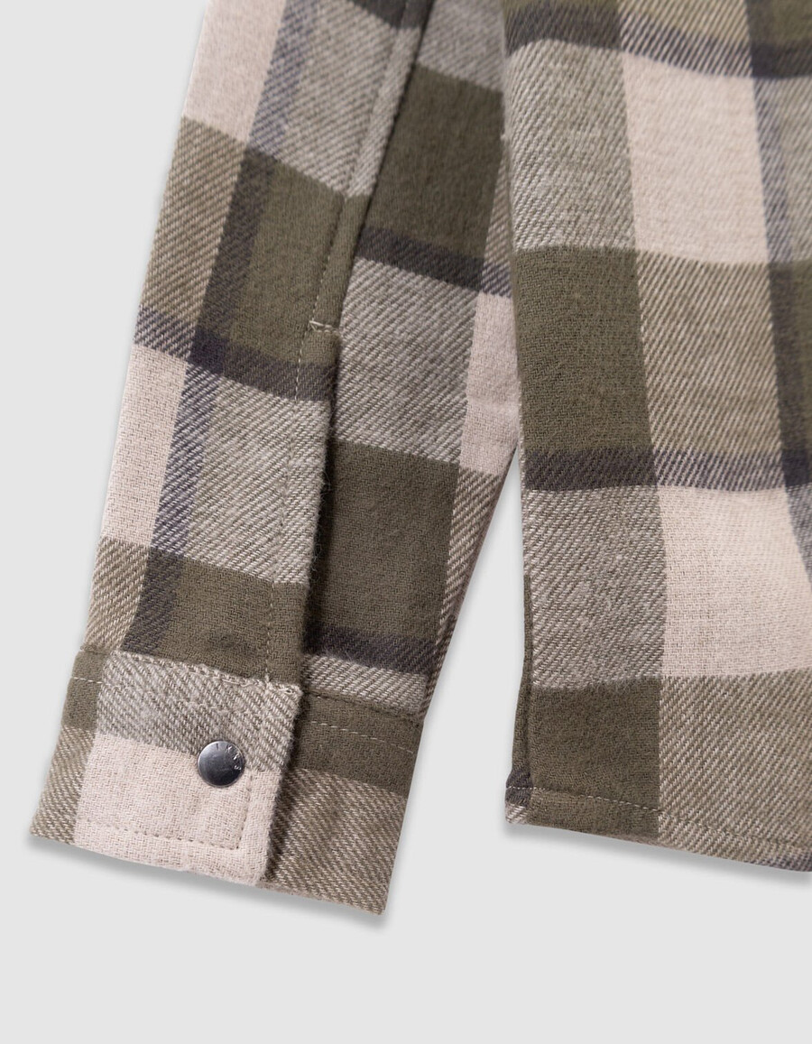 camisa de cuadros caqui y beige para niño