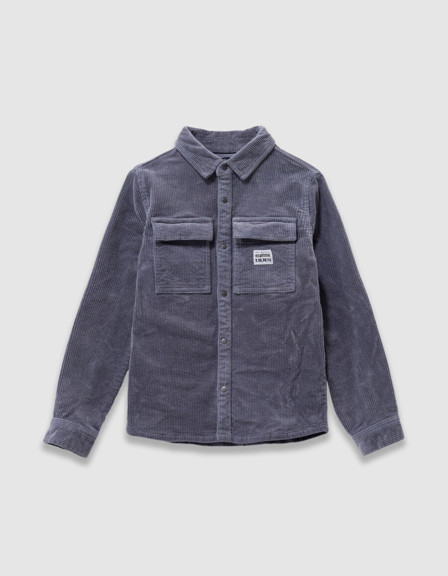 camisa de pana azul para niño con botones a presión