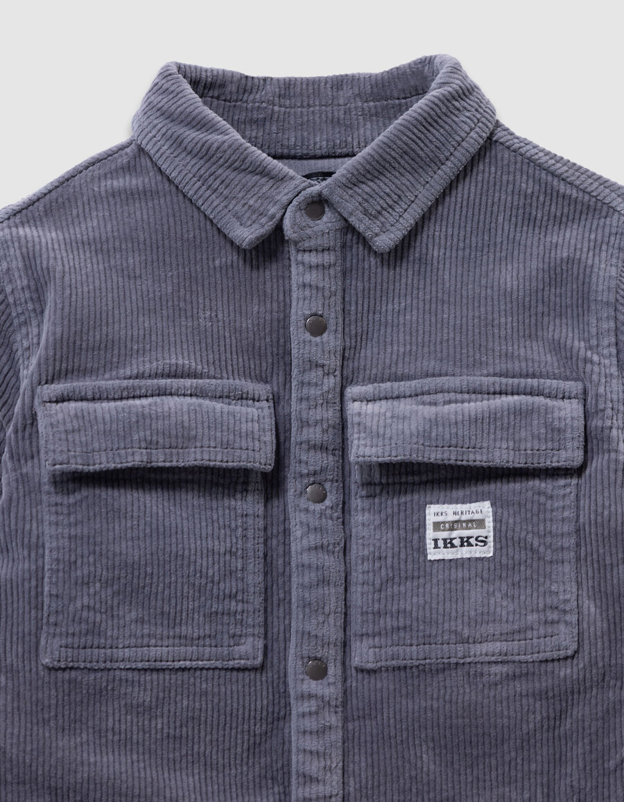 camisa de pana azul para niño con botones a presión