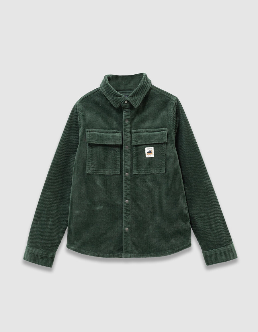 camisa de pana verde para niño con botones a presión