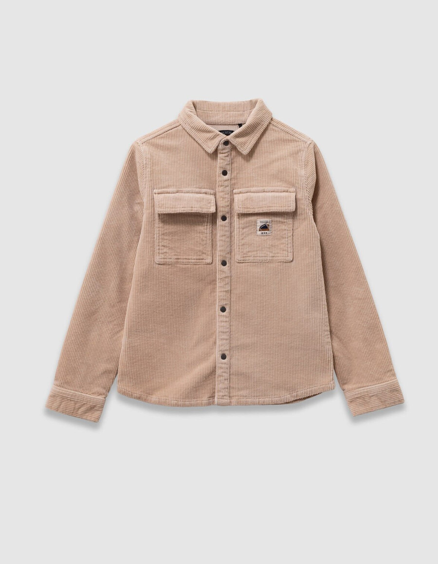 camisa de pana beige con botones a presión para niño
