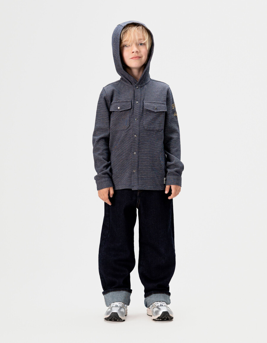 sudadera con capucha de punto decorativa azul marino para niño