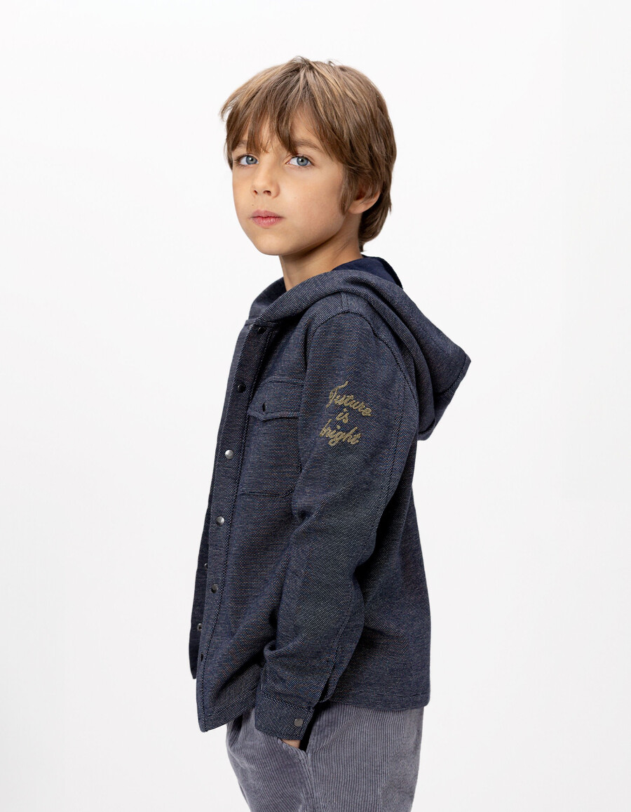 sudadera con capucha de punto decorativa azul marino para niño