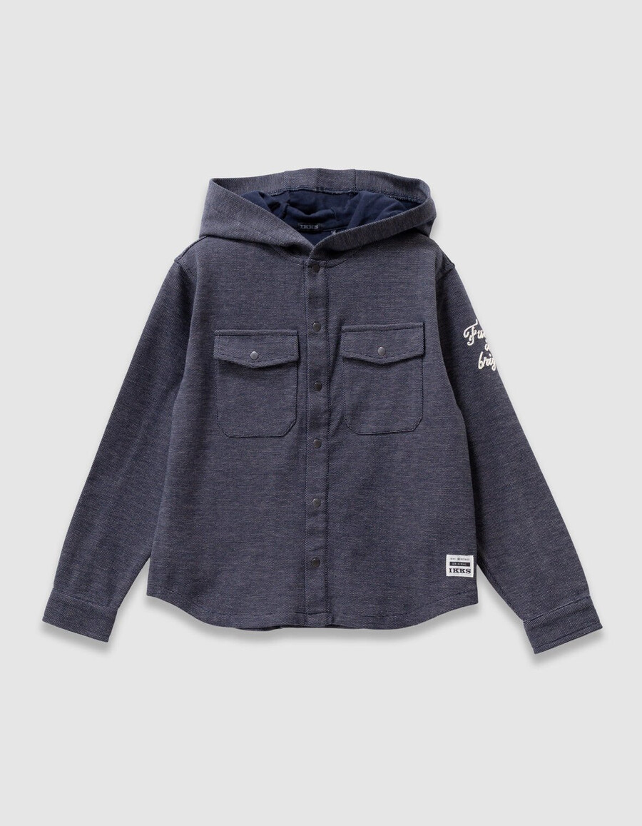 sudadera con capucha de punto decorativa azul marino para niño