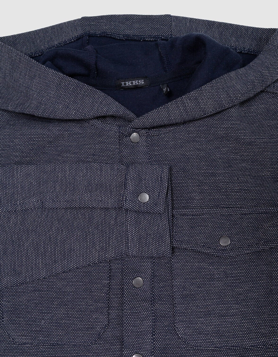 sudadera con capucha de punto decorativa azul marino para niño