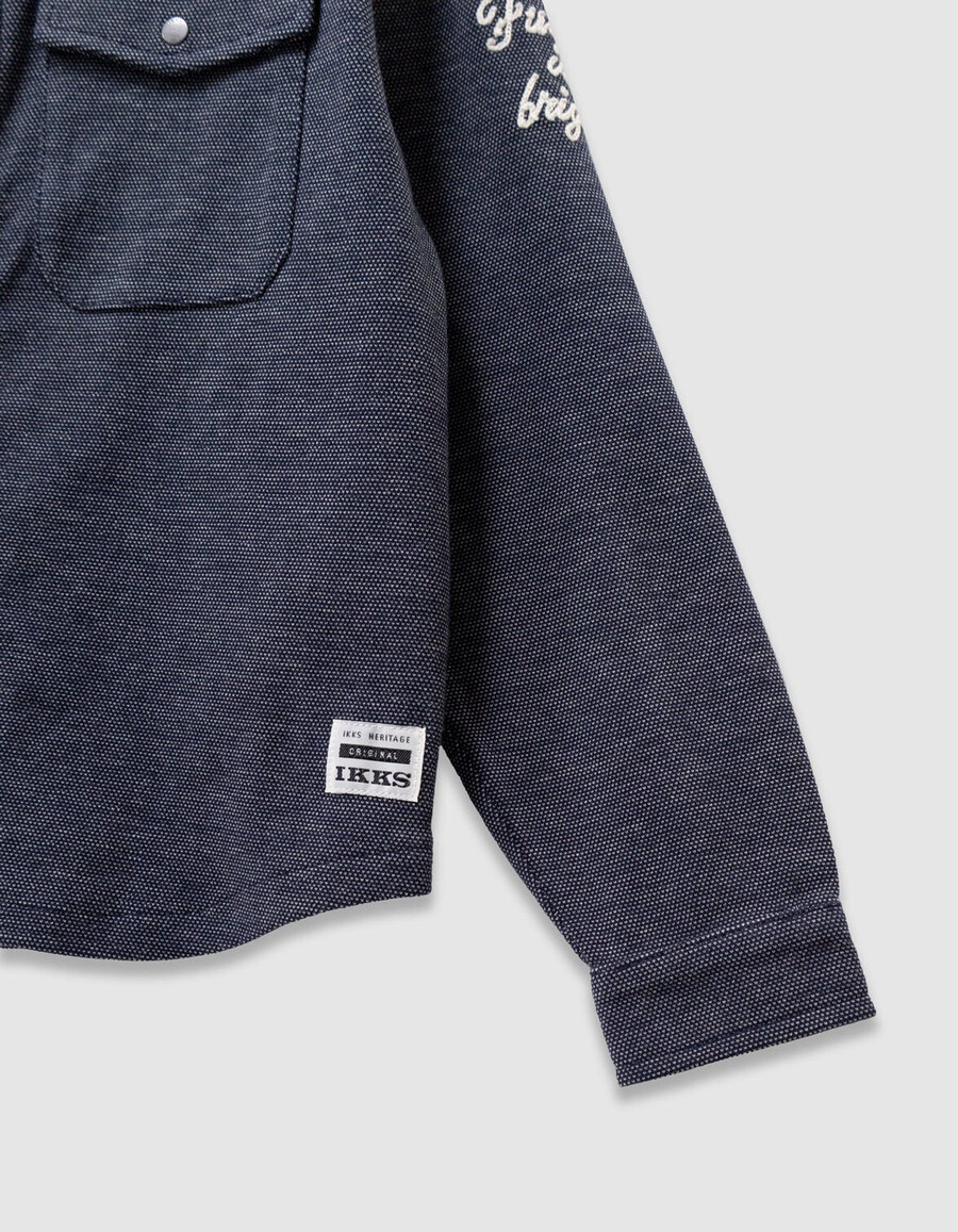 sudadera con capucha de punto decorativa azul marino para niño