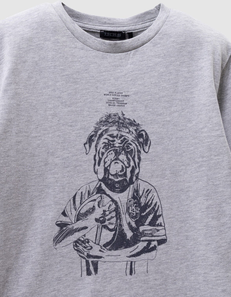 camiseta gris de algodón orgánico para niño con imagen de perro