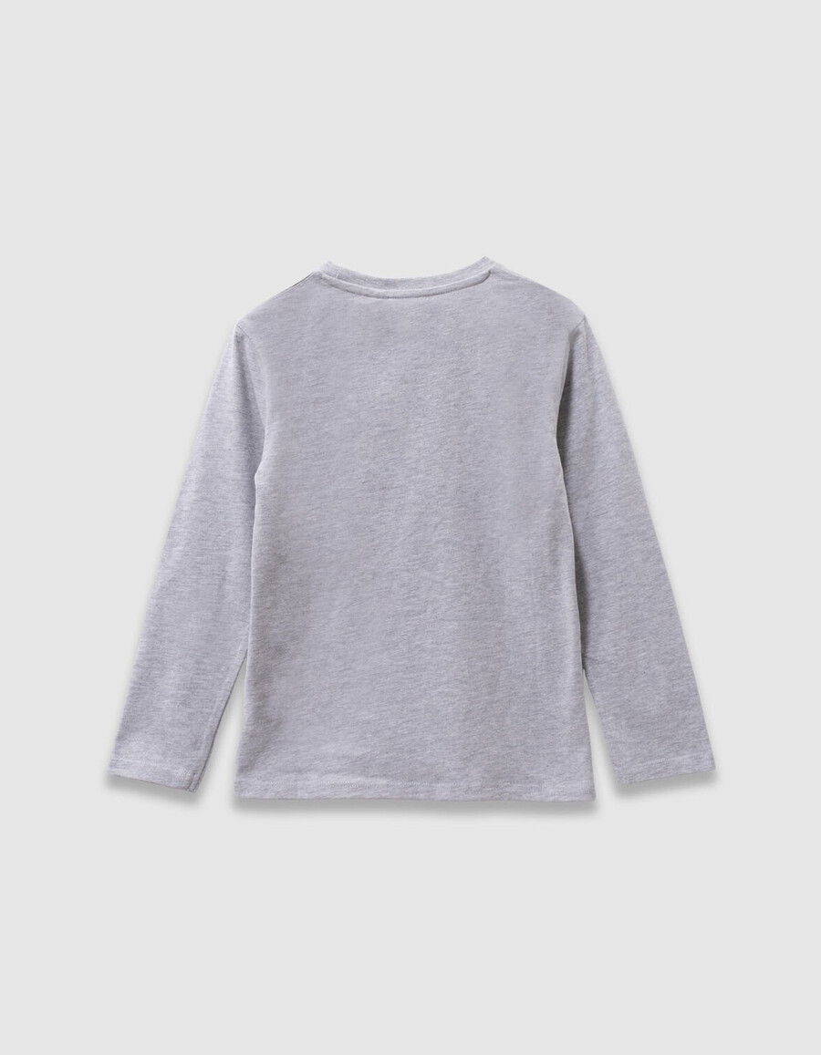 camiseta gris de algodón orgánico para niño con imagen de perro