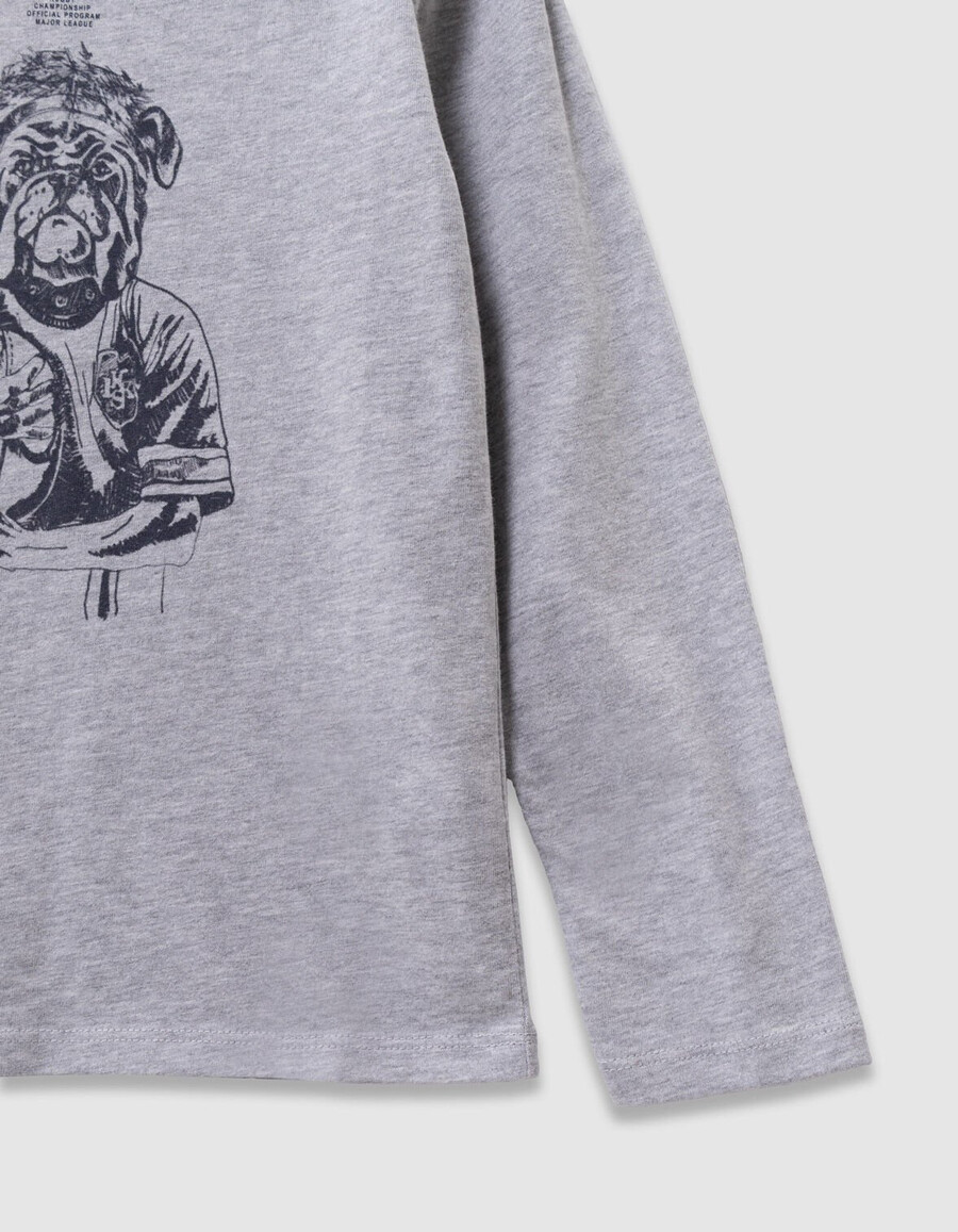 camiseta gris de algodón orgánico para niño con imagen de perro