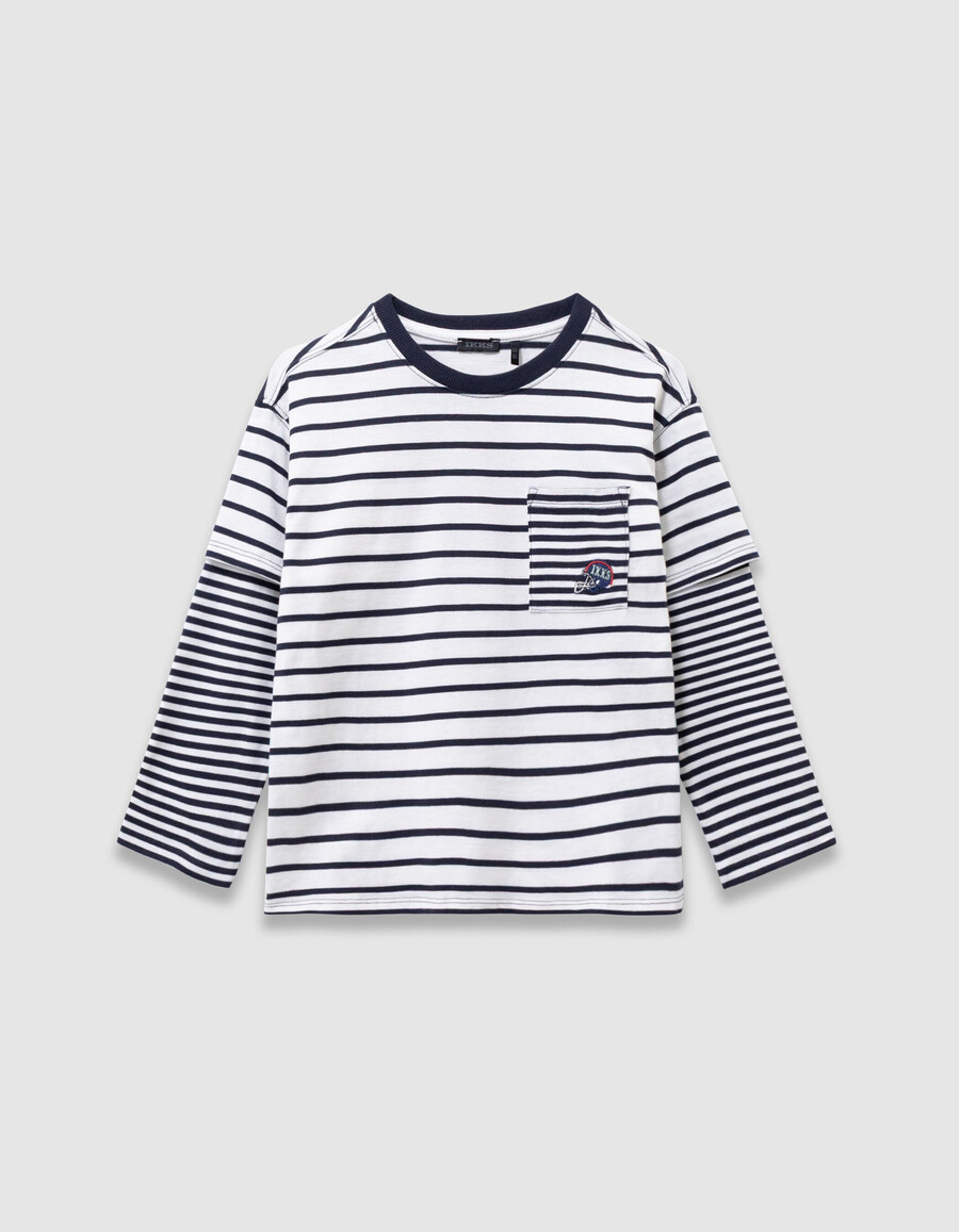 camiseta marinera de algodón orgánico para niño mangas con efecto trampantojo
