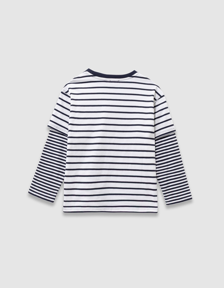 camiseta marinera de algodón orgánico para niño mangas con efecto trampantojo