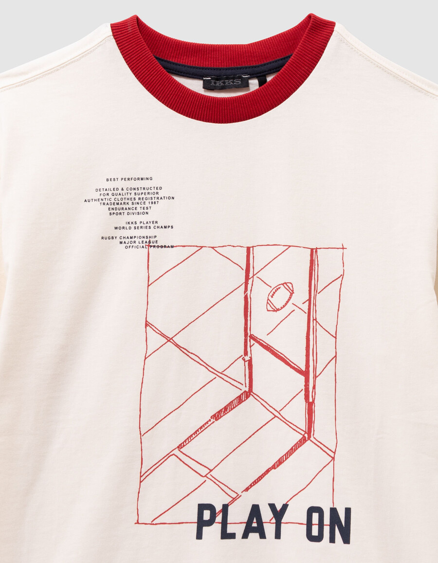 camiseta blanca de algodón orgánico para niño con ribete rojo