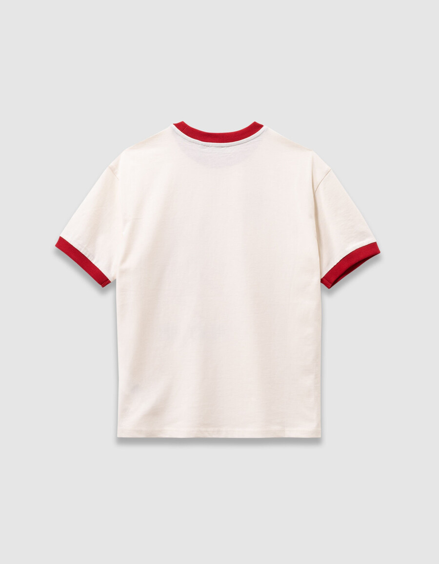 camiseta blanca de algodón orgánico para niño con ribete rojo