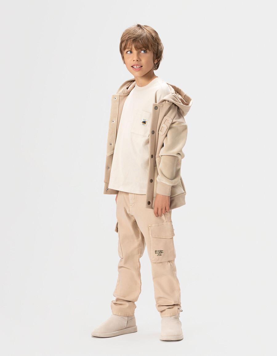 camiseta de algodón orgánico beige para niño bolsillo talla xl imagen trasera