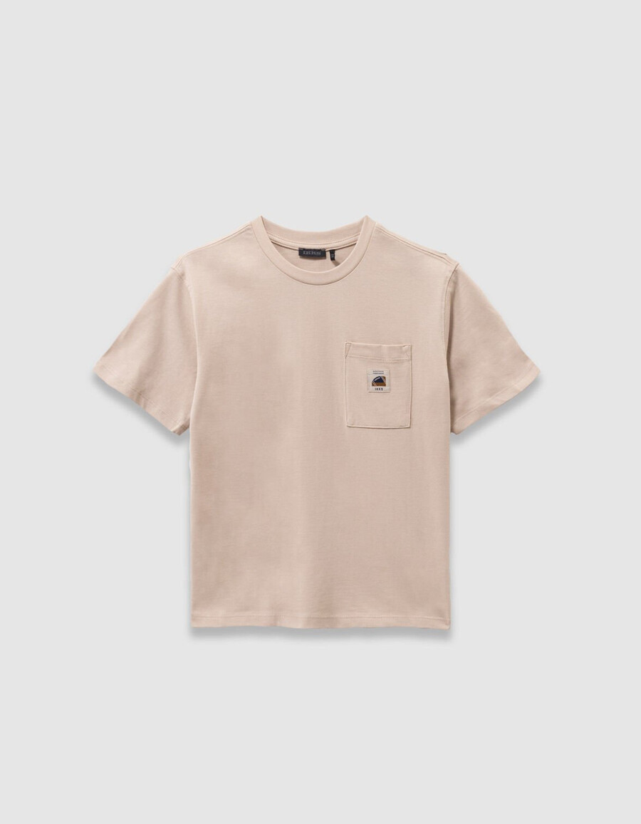 camiseta de algodón orgánico beige para niño bolsillo talla xl imagen trasera