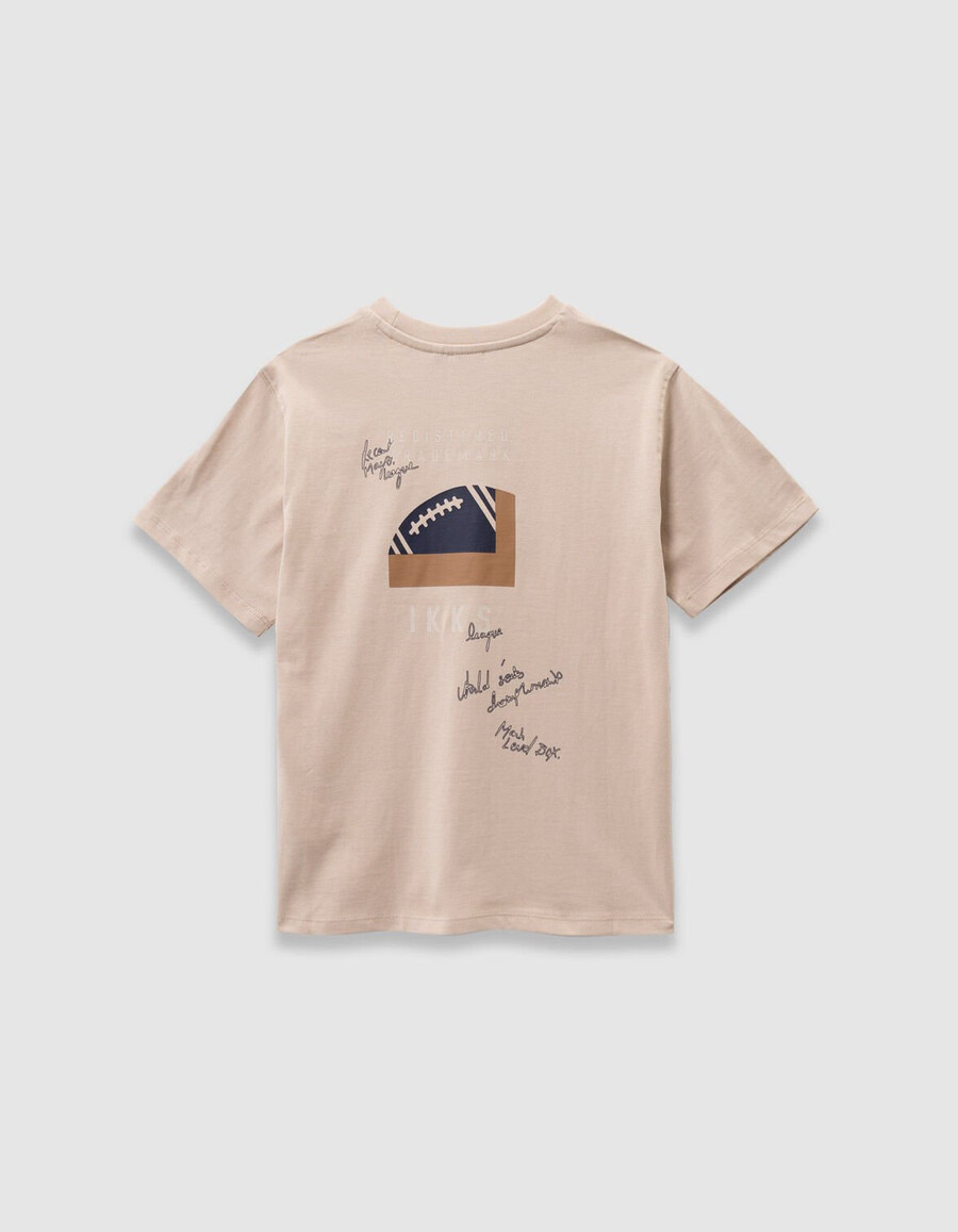 camiseta de algodón orgánico beige para niño bolsillo talla xl imagen trasera