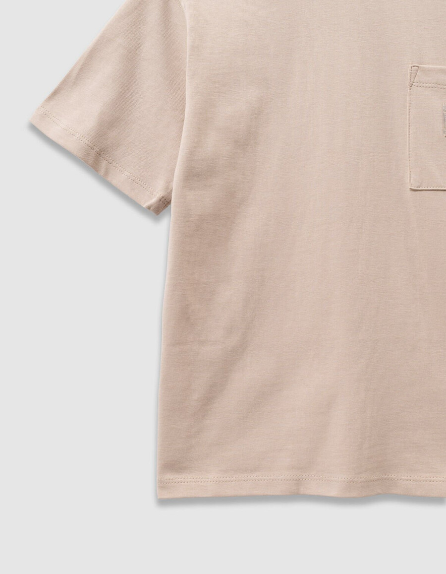 camiseta de algodón orgánico beige para niño bolsillo talla xl imagen trasera