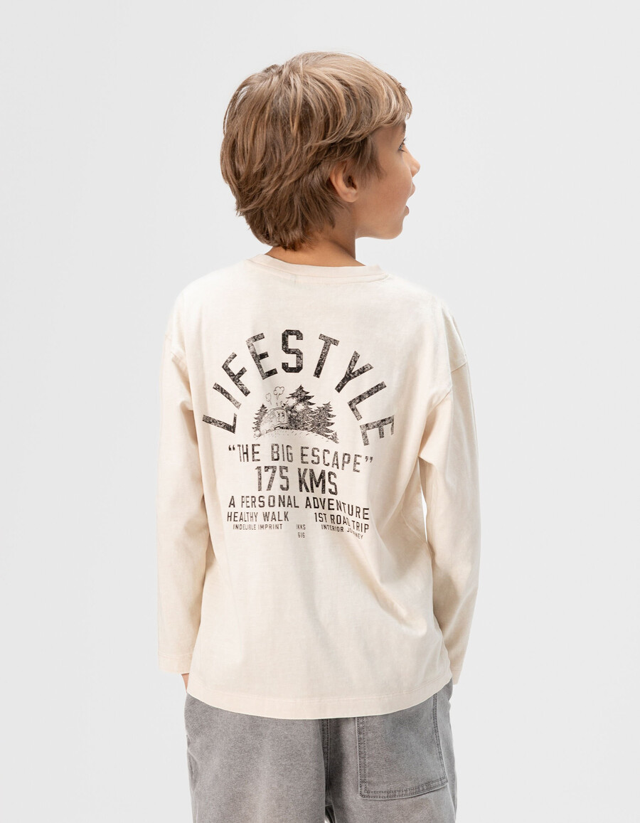 camiseta beige de algodón orgánico para niño con estampado xl en la espalda