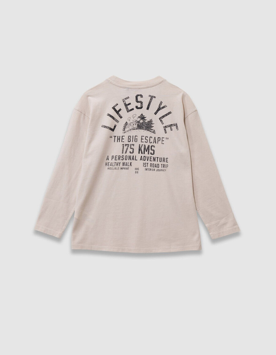 camiseta beige de algodón orgánico para niño con estampado xl en la espalda