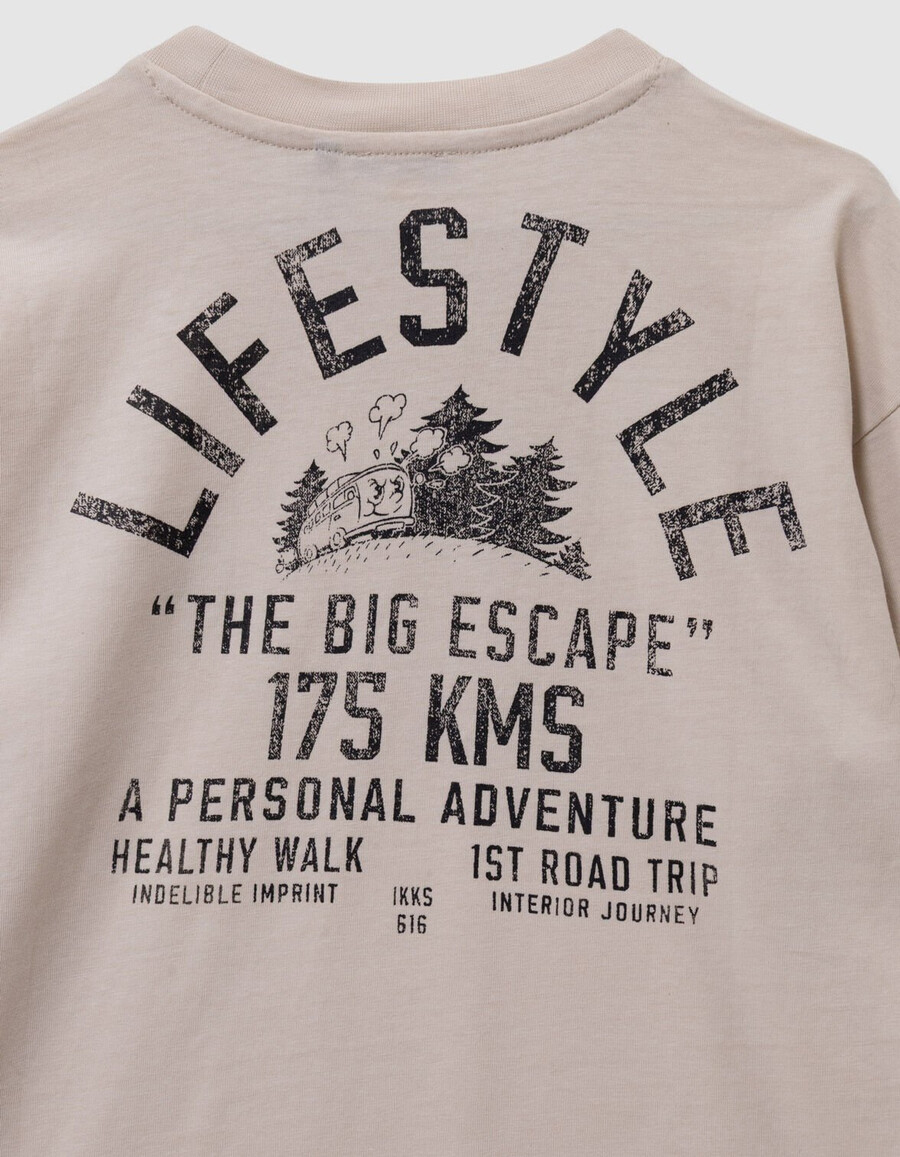 camiseta beige de algodón orgánico para niño con estampado xl en la espalda