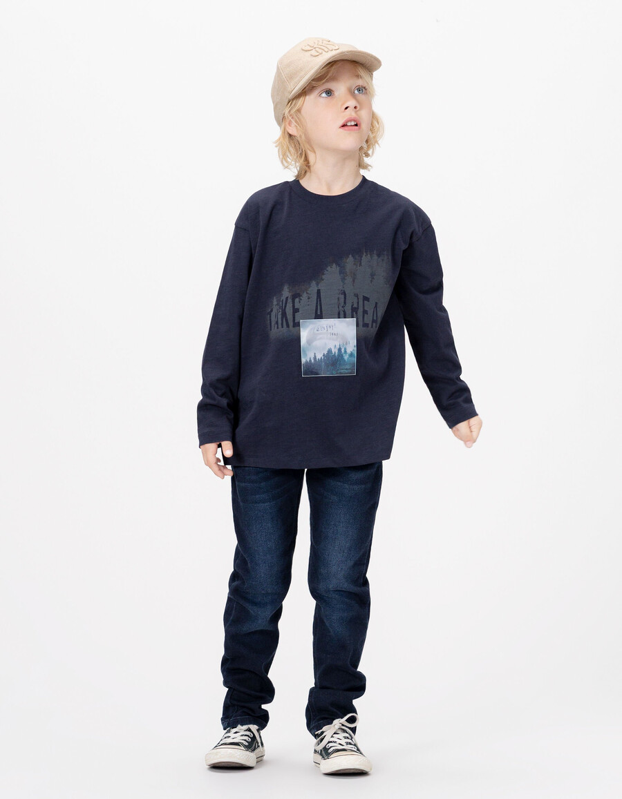 camiseta de algodón orgánico azul marino para niño imagen lenticular