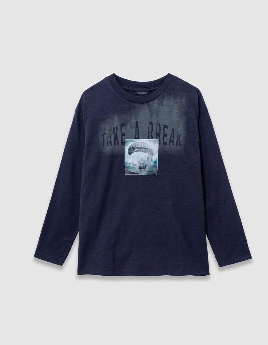 camiseta de algodón orgánico azul marino para niño imagen lenticular