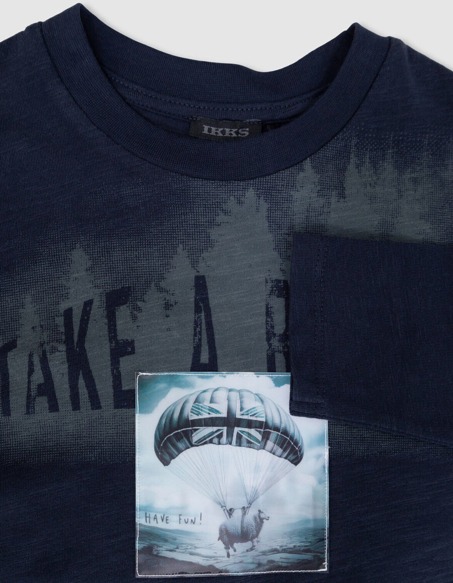 camiseta de algodón orgánico azul marino para niño imagen lenticular