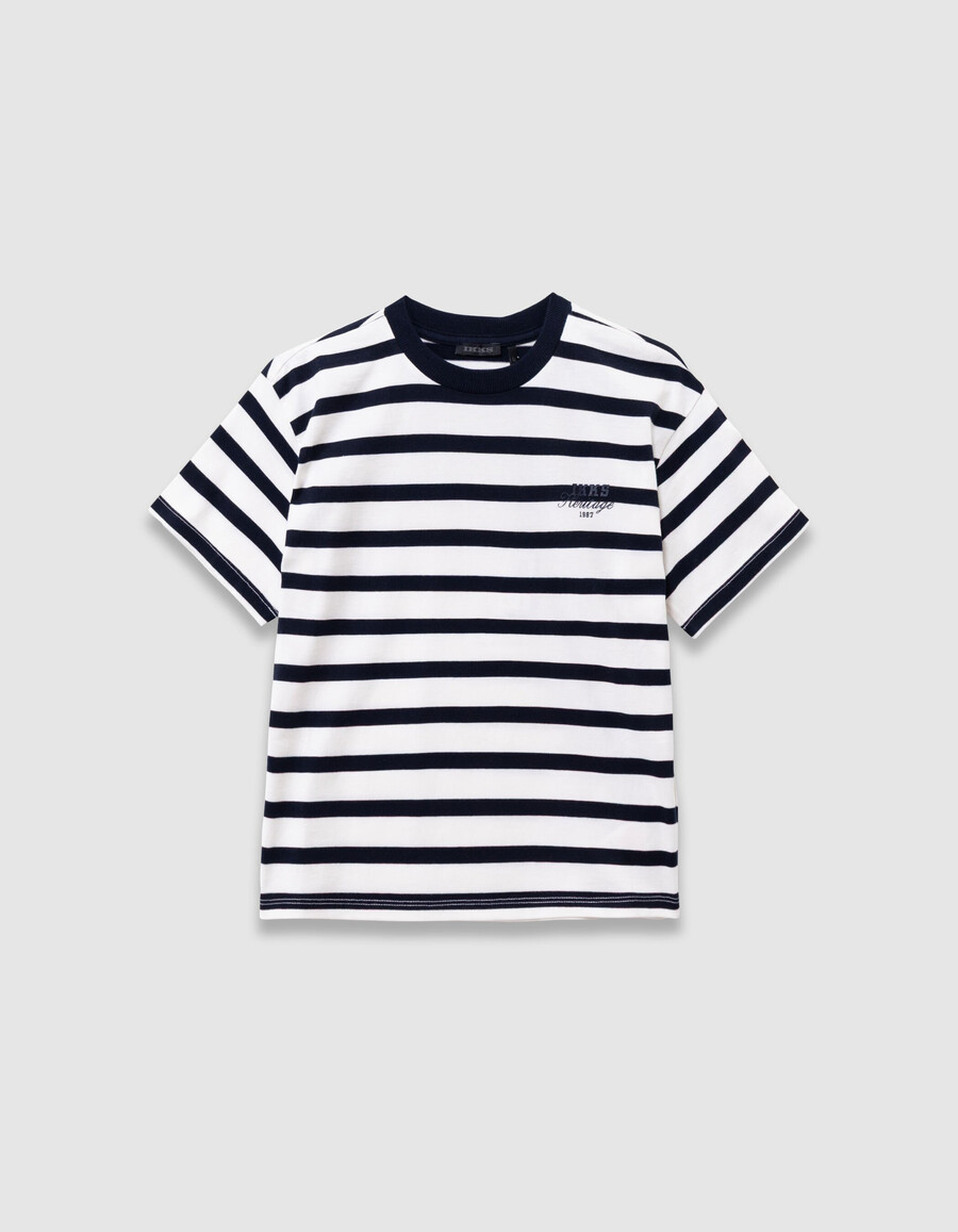 camiseta marinera de manga corta de algodón orgánico para niño