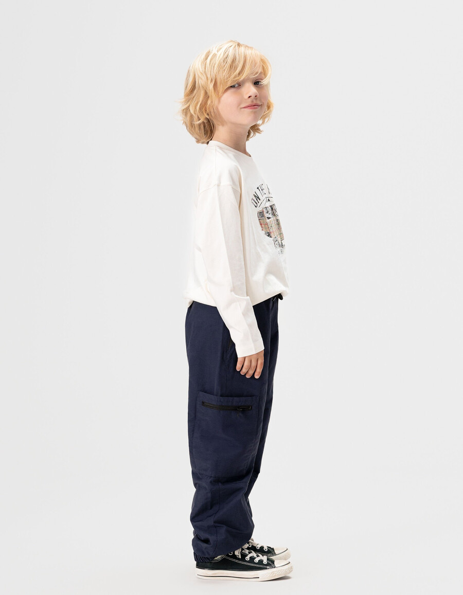 pantalones deportivos estilo cargo de nailon azul marino para niño