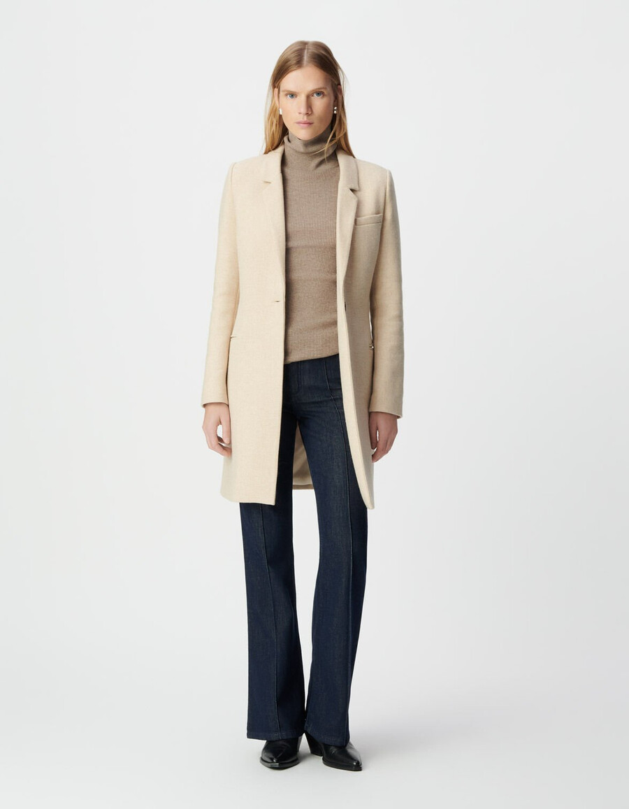 abrigo beige para mujer con capucha desmontable