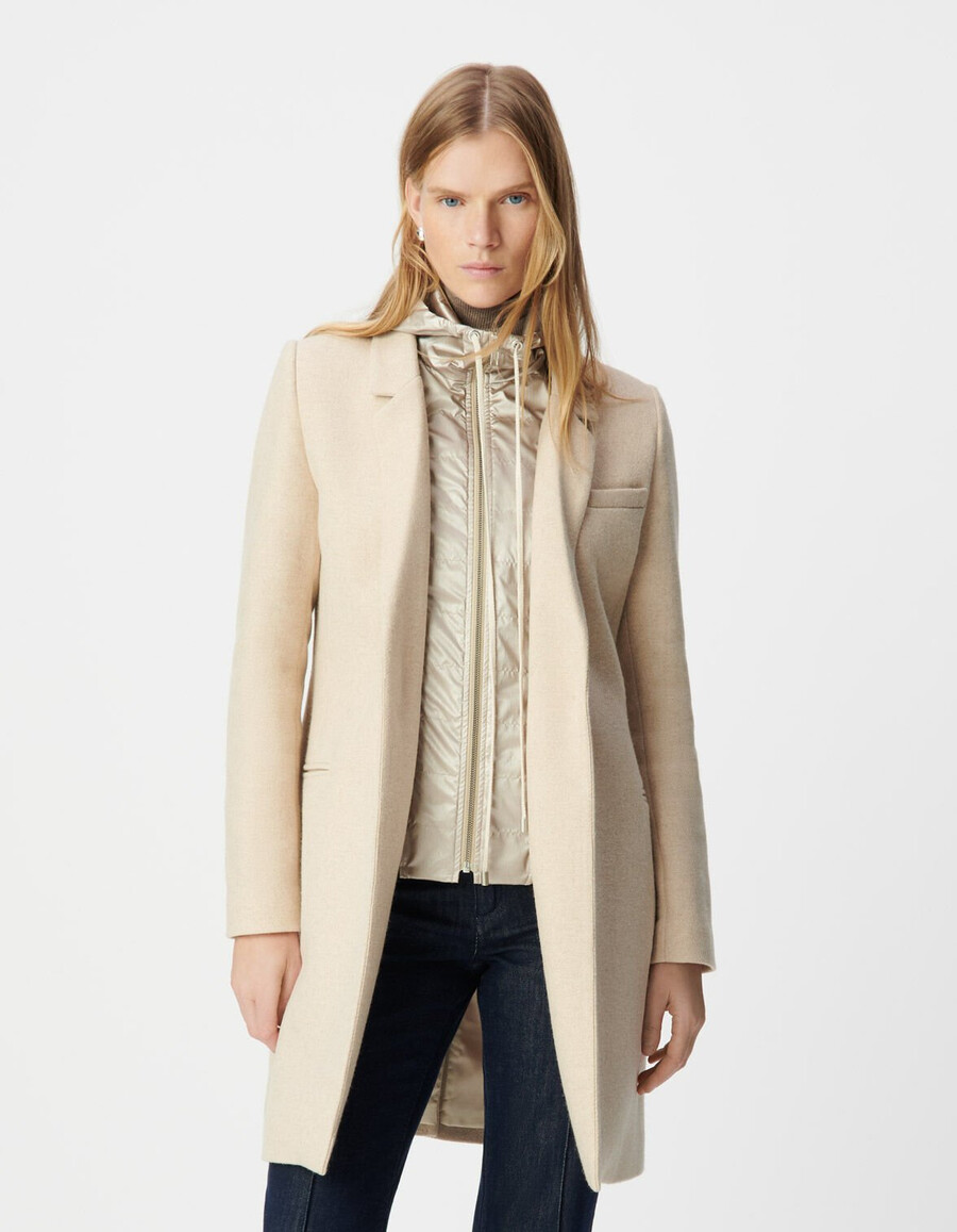 abrigo beige para mujer con capucha desmontable