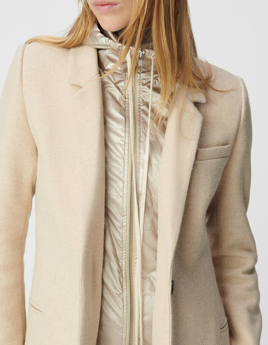 abrigo beige para mujer con capucha desmontable