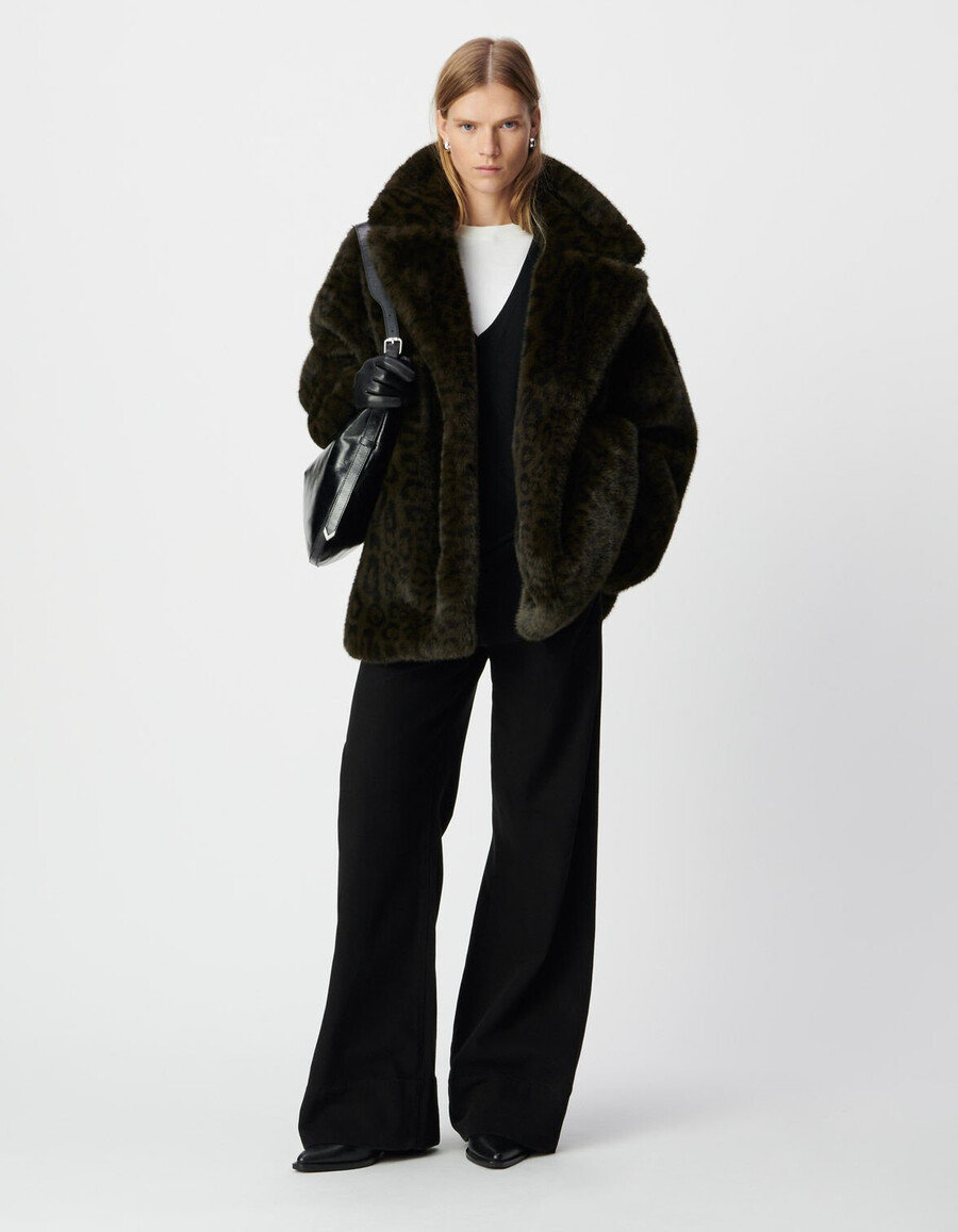 abrigo oversize de leopardo color caqui para mujer