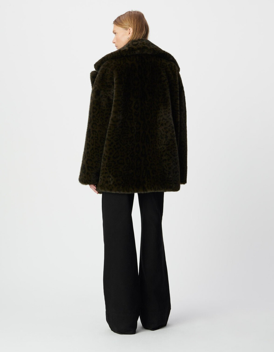 abrigo oversize de leopardo color caqui para mujer