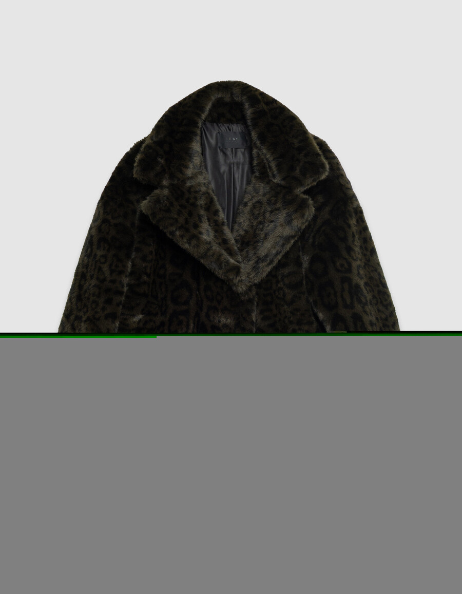 abrigo oversize de leopardo color caqui para mujer